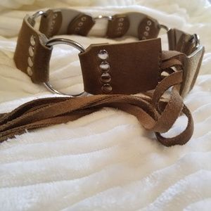 ❤ Brown Leather Belt 2" Wide with Silver rings